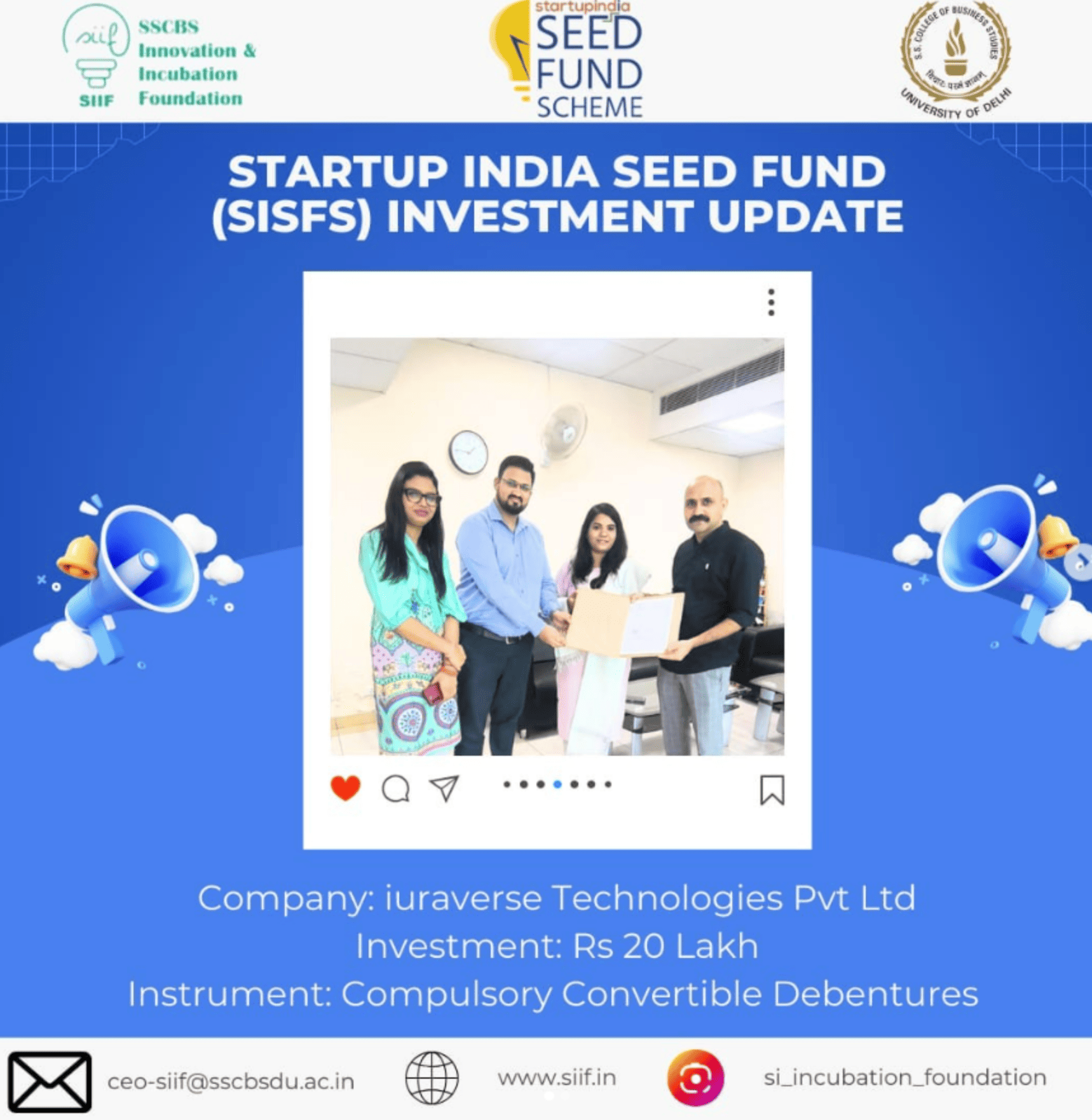 SISF funds given to Iuraverse Technologies Pvt. Ltd.